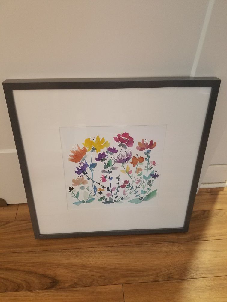 Framed square floral painting