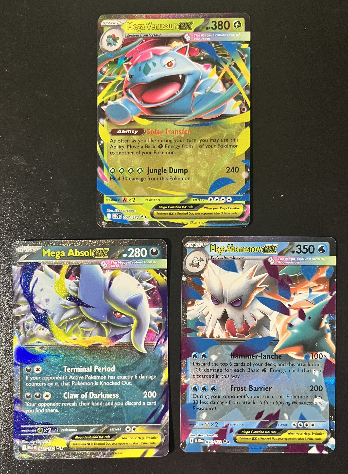 3 Pokemon TCG Mega Evolution Venusaur Abomasnow Absol Double Rare 