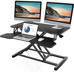 Height Adjustable Standing Desk 32” Wide Sit to Stand Converter Stand Up Desk Tabletop Workstation for Laptops Dual Monitor Riser Black SD308001WB