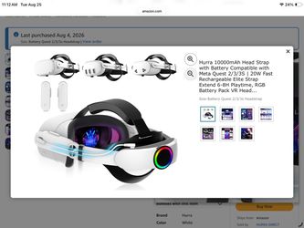 Hurra 10000mAh Head Strap with Battery Compatible with Meta Quest 2/3/3S