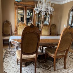 Antique China Cabinet With Dining Table And 6 Chairs 