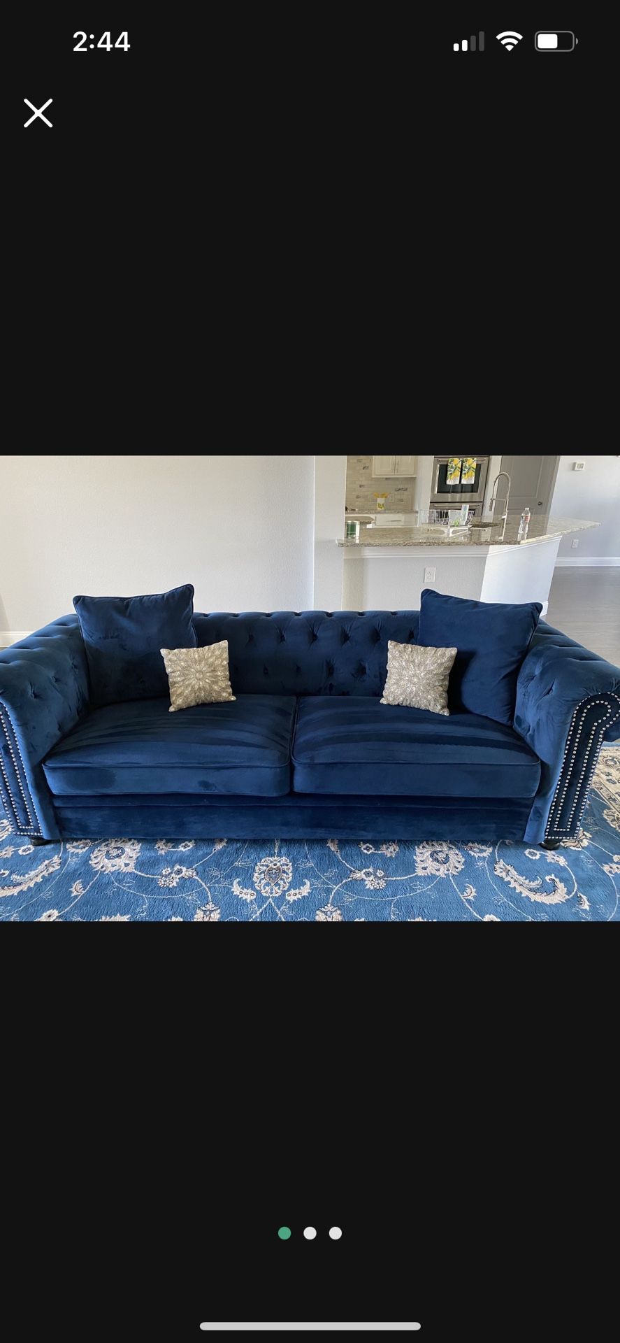 Blue Suede Sofa Set