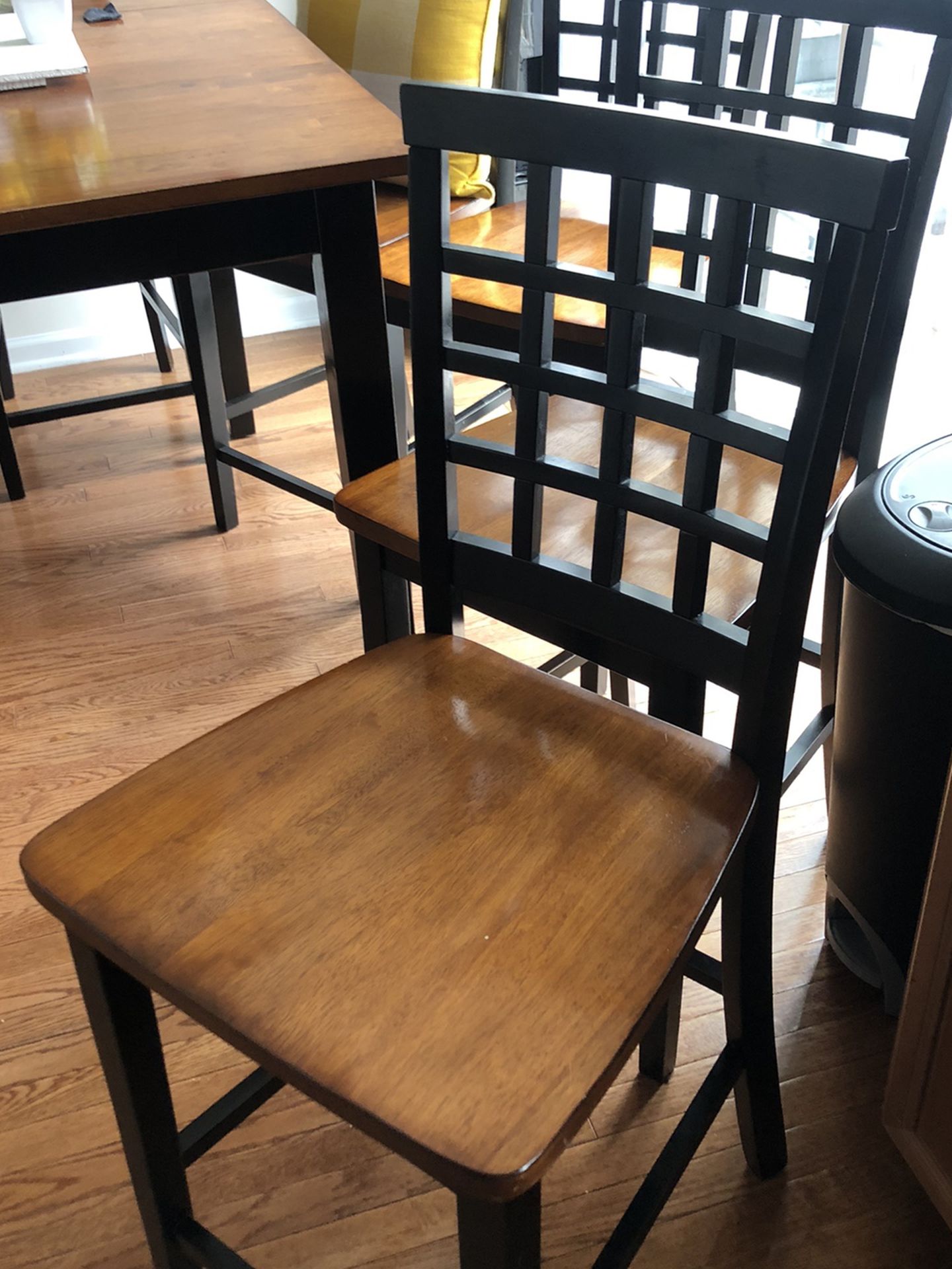 2Black Chestnut Brown Wooden Chairs Counter Height