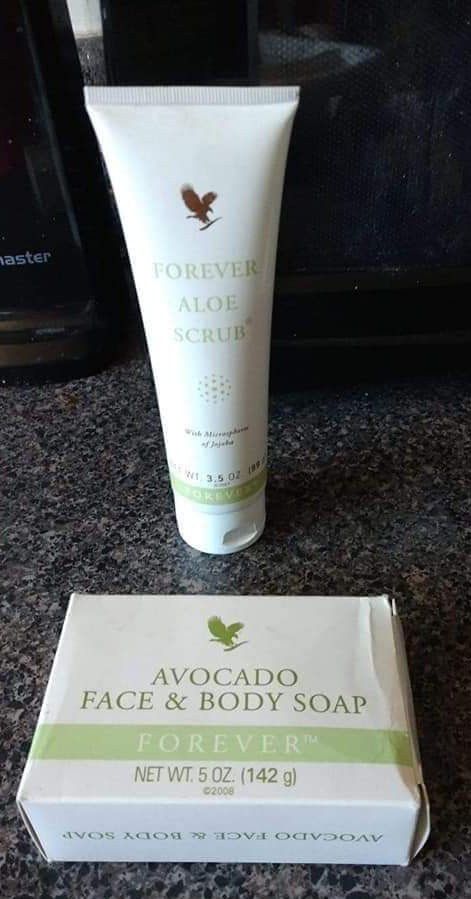 Forever Aloe scrub and avocado face and body soap