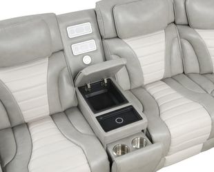 Luxurious Look 2 Tone Grey Power Reclining Sectional w/headrest & surround sound