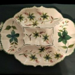 handpainted vintage divided ceramic serving tray.