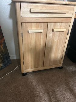 Light Wood Rolling Kitchen Cart Cabinet