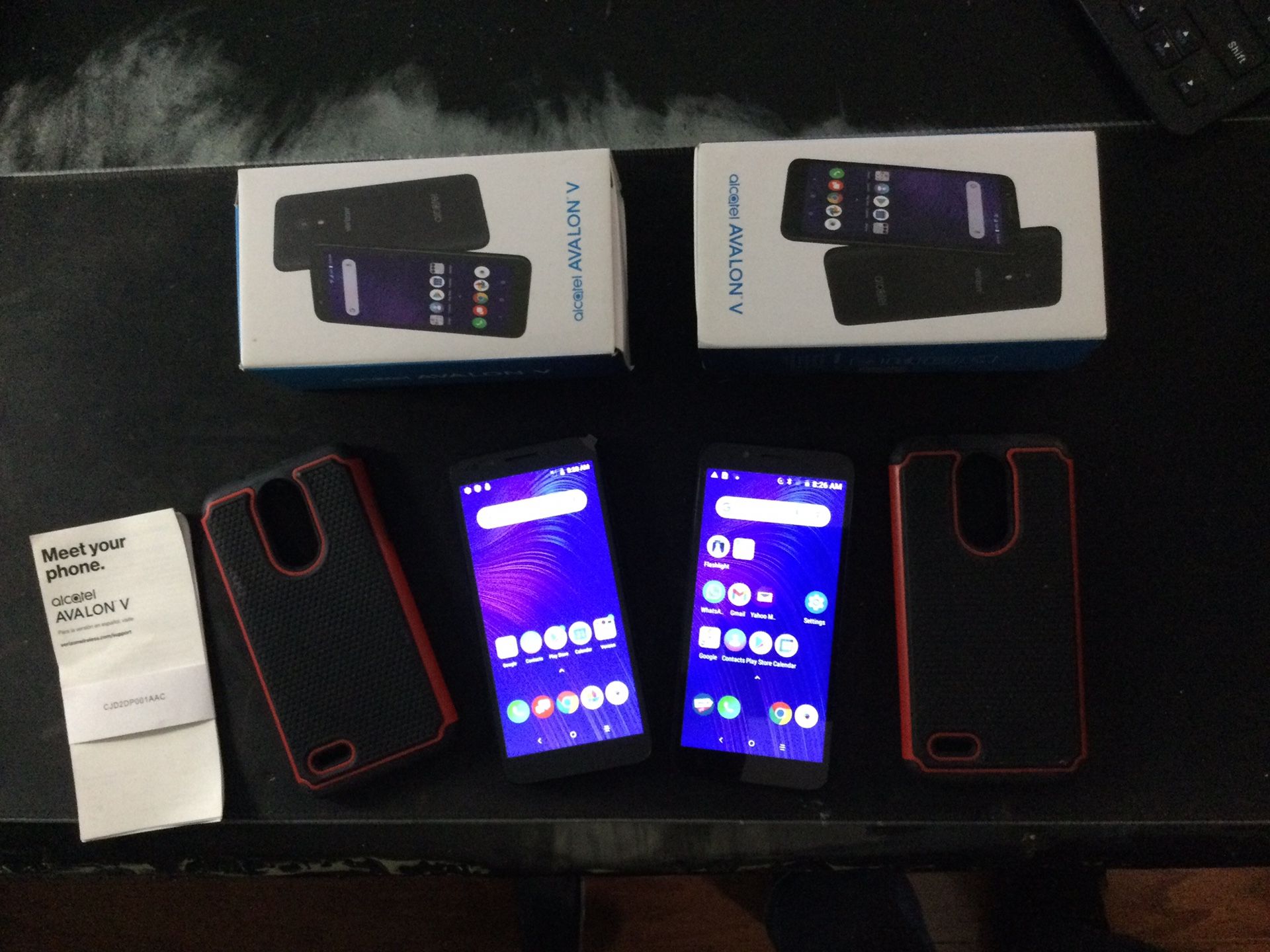 SET OF TWO VERIZON ALCATEL AVALON V SMART PHONES…LIKE NEW CONDITION WITH PROTECTIVE CASINGS