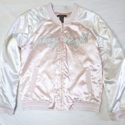 Vintage Playboy Y2K Bunny Satin Pink Bomber Jacket Original Women's Size M