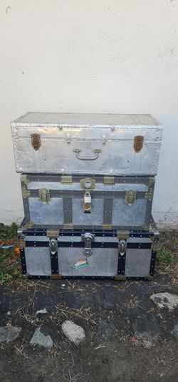 3 Mid Century Modern Aluminum Riveted Steamer Trunks