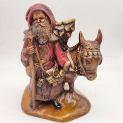 Old World Santa With Donkey Provincial Mold Ceramic Hand Painted Vintage 6" Tall