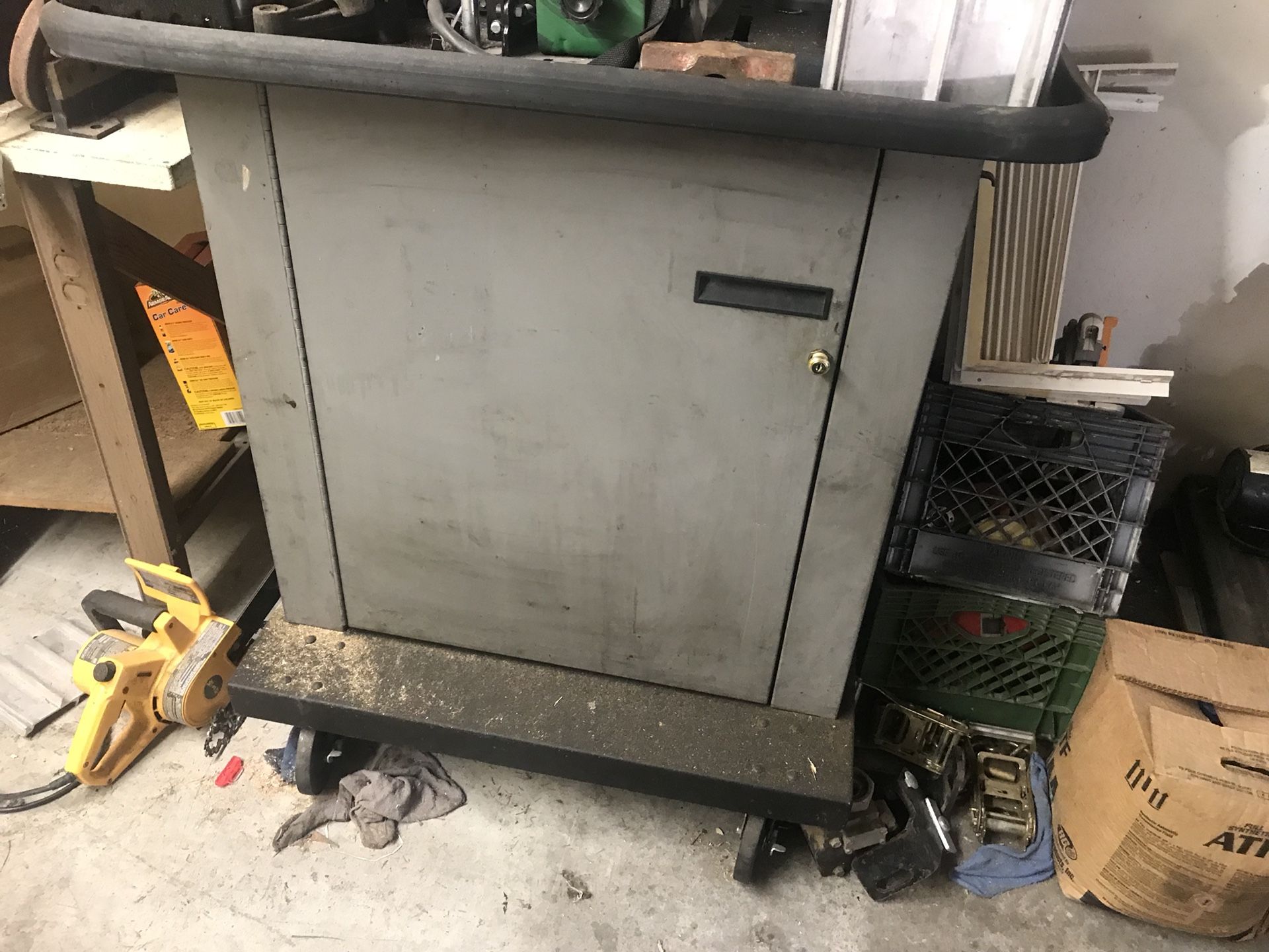 Heavy duty metal cabinet with door and shelves heavy duty top on casters with Electric