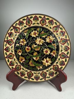 Antique Chinese 1900s Copper Bodied Enamel Painted Decorative Plate