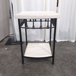 Square Mediterranean End Table in Stone and Iron