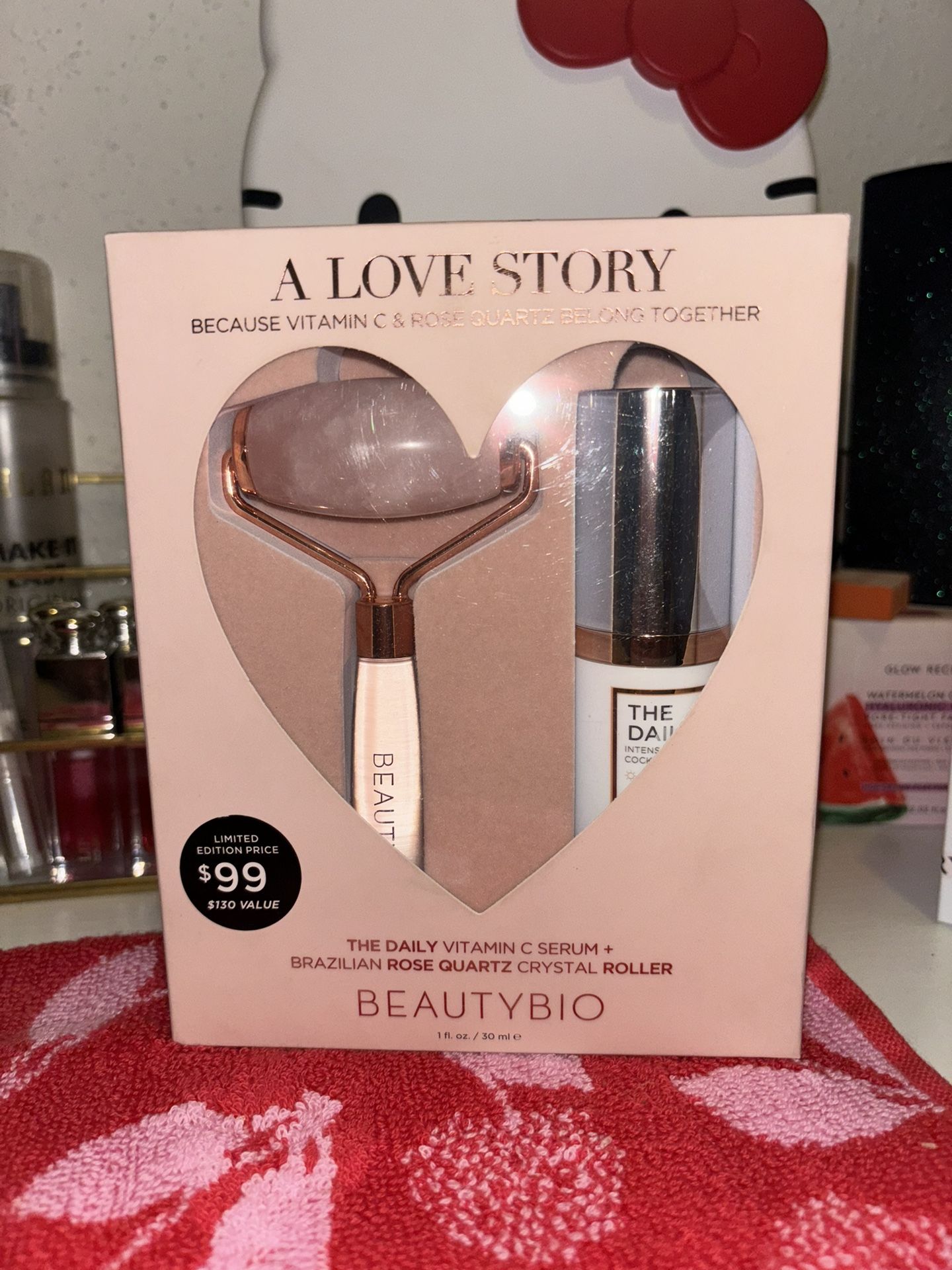 BeautyBio Daily vitamin C & rose quartz roller