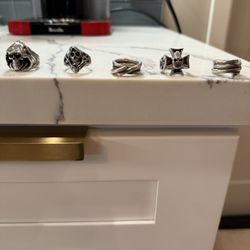 Set Of 5 Sterling Silver Rings