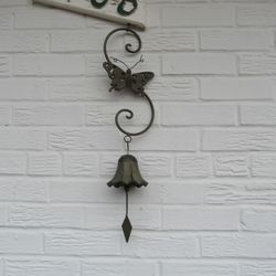 Butterfly & Bell Wrought Iron Country Cottage Vintage Windchime 22"
