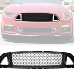 Fits 15-17 Ford Mustang IKON Style Front Upper Grille W/White DRL Yellow Signal