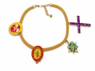 Signed Gianni Versace Gold Tone Mesh Statement Necklace Cross Medallion Italy