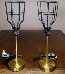 Table Lamp set of 2 with Gold Base & Industrial Style light cage