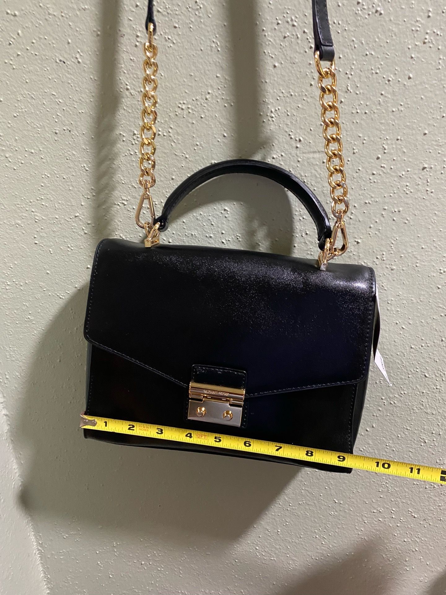 Michael Kors Sloan Top Handle Bag In Black Leather With Light Gold Hardware new with tags
