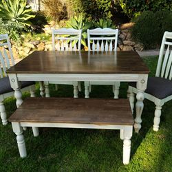 Dining Table Chairs And Bench Solid Wood Kitchen Table Set 