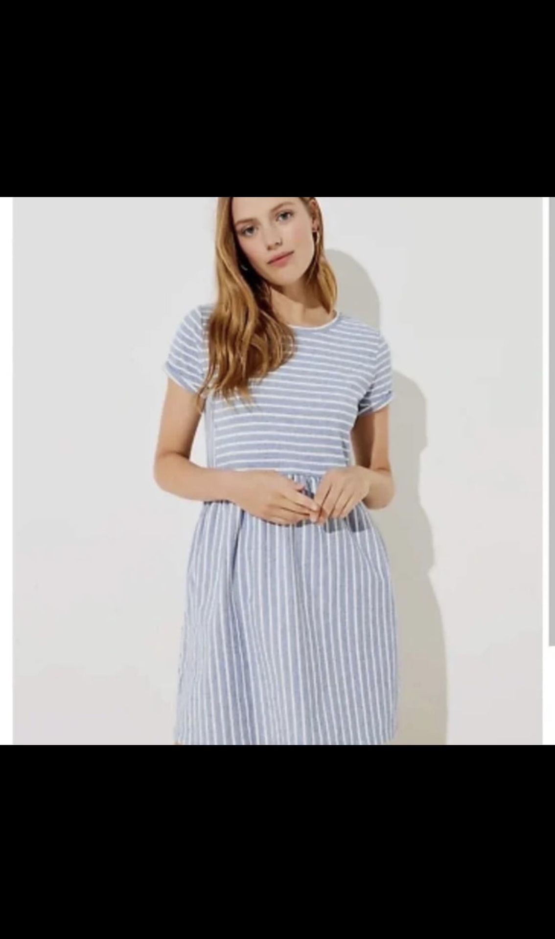 Loft women’s striped blue & white mini dress large -New