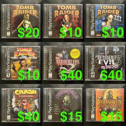 PlayStation 1 PS1 Video Games, Tomb Raider, Resident Evil, Crash Bandicoot, Oddworld