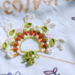 Handmade Crochet Pet Collar: Easter Theme, Carrot & Floral Design