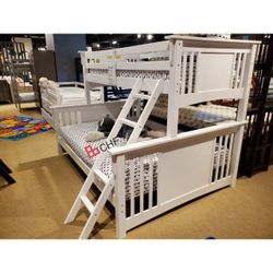 Solid Hardwood Twin // Full Bunk Bed With Angle Ladder 