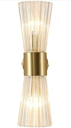 New 16.2”L Mid-Century 2-Light Wall Light Crystal Glass Shade, Vanity Light Hardwired Dimmable