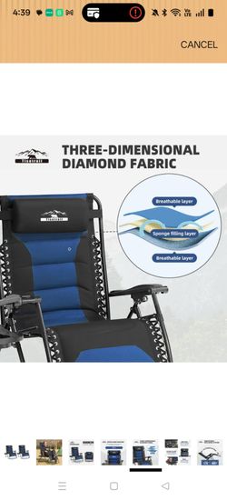 PAIR of NEW Sealed Tisetrail Oversized Zero Gravity Chairs - Blue/Black