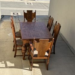 French Oak Tudor Style extending Dining Table and Chairs