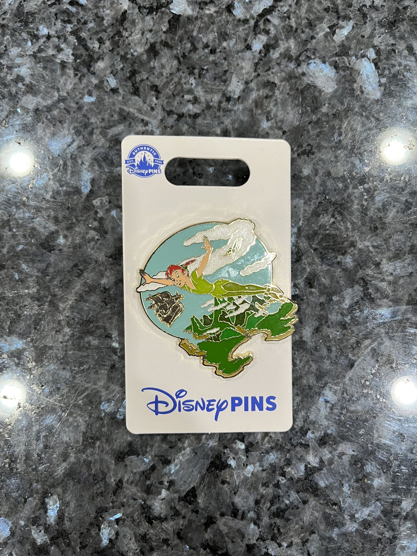 Disney Parks Trading Pin Peter Pan & Tinkerbell Flying. Size approximately 1 3/4 inches long. Brand new on original card.