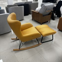 Contemporary Modern Rocking Chair + Footrest (Mustard)