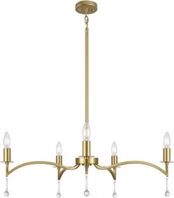 5-Light Farmhouse Candle Chandelier, Rustic Industrial Pendant Ceiling Light, Gold E12 Socke