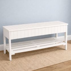 Storage Bench, Wood Shoe Bench with Flip Top Storage for Hallway/Entryway/Living Room, White