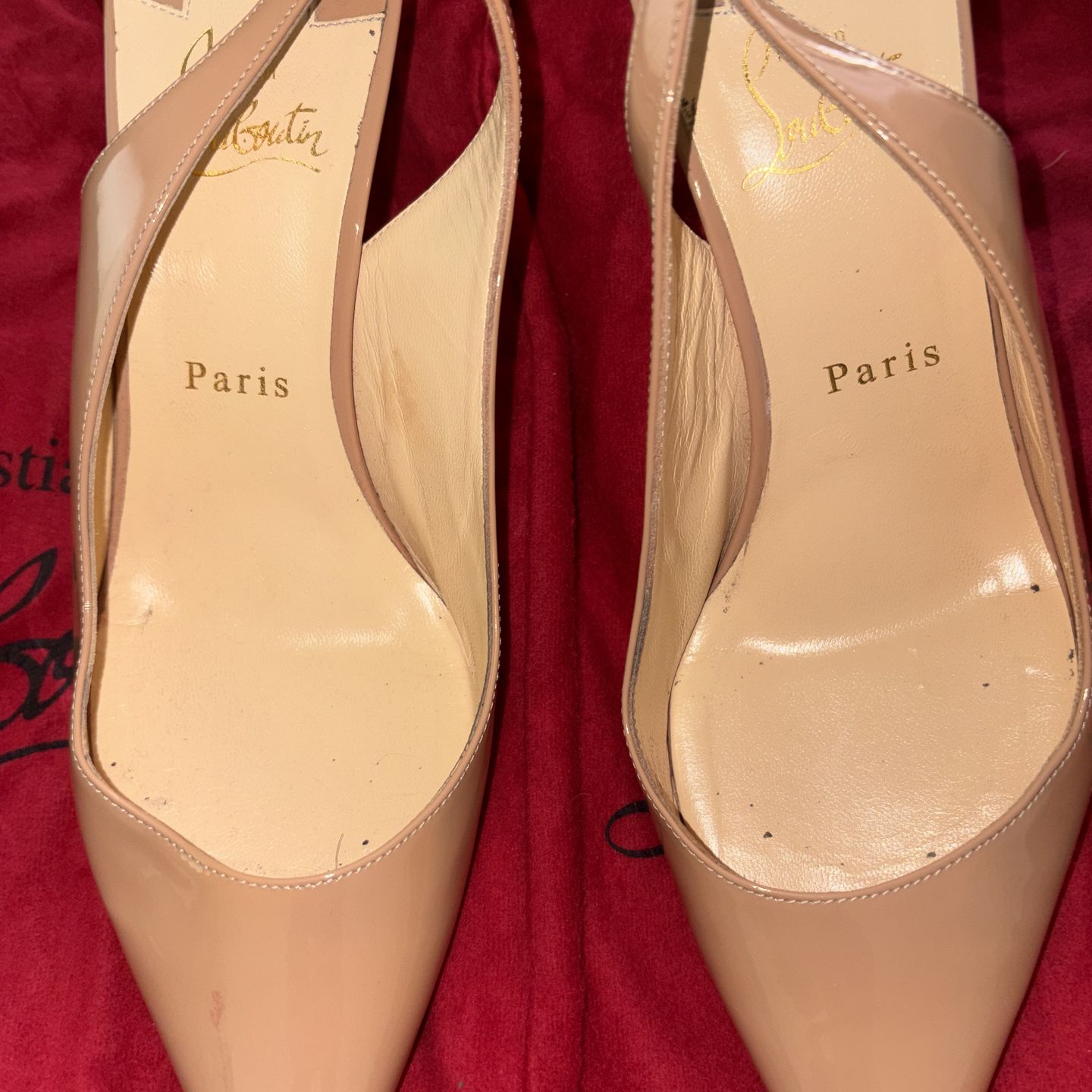 Christian Louboutin beige sling back heels