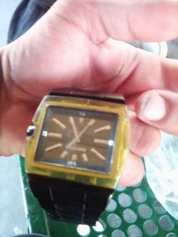 Square Dial Watch with Gold Bezel