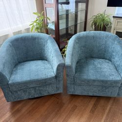 Teal Barrel Swivel Chairs