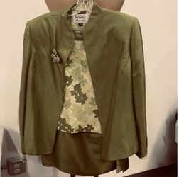 Kasper ASL Petite Green Skirt Suit Set