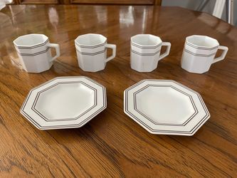 Four Original Design Adam & Eve Tachikichi Inc. Octagonal Demitasse Cups and 2 Saucers from Japan
