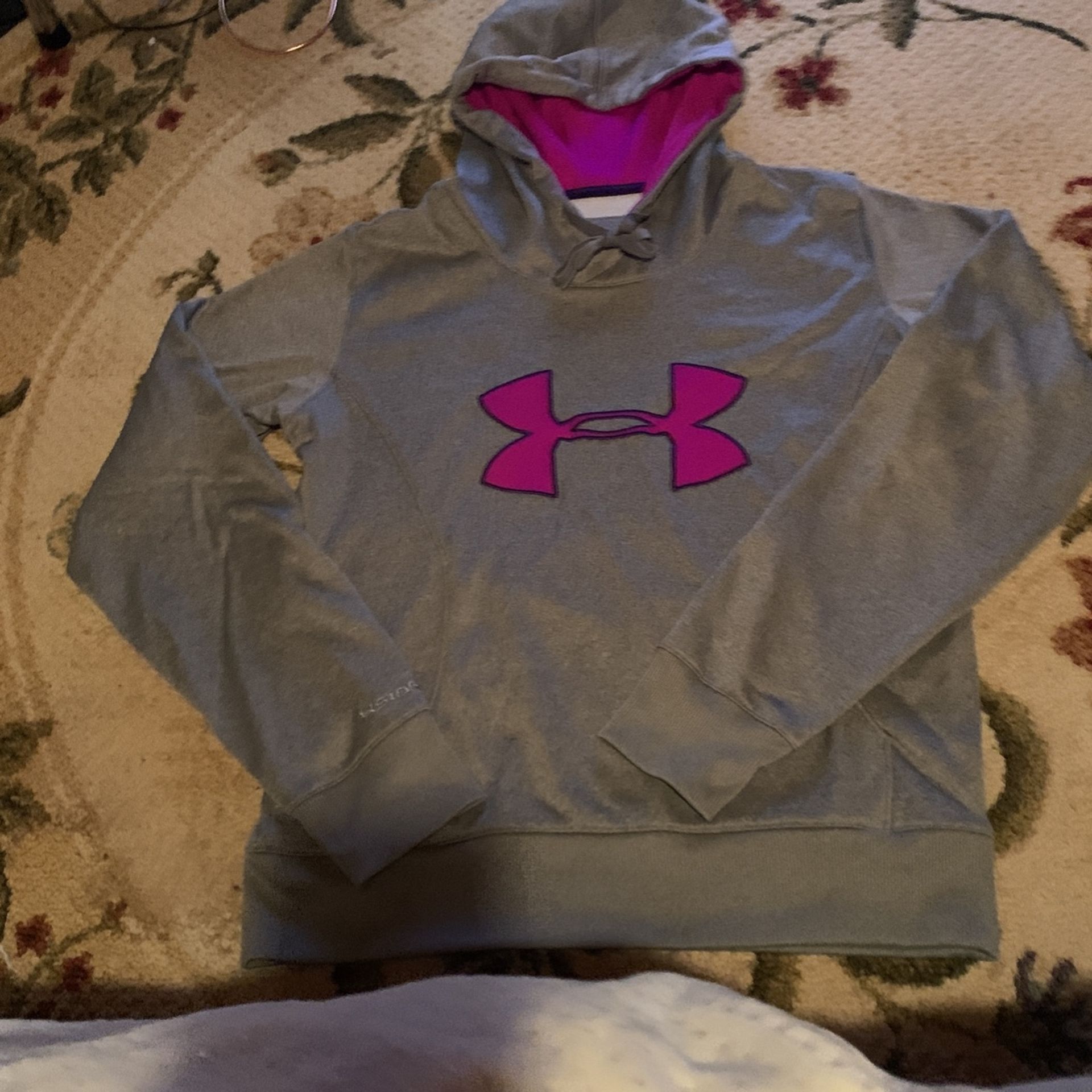 Under Armer, Hoodie ,gray/pink, Medium 