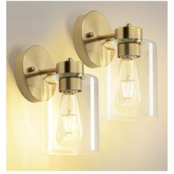 Porphyions Bathroom Light,Wall Sconces Set of Two,Brushed Gold Vanity Sconce Lights,Morden Gold Sconces Set,Brass Bathroom Vanity Lighting