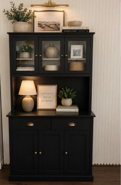 VEIKOUS 71” Black Kitchen Pantry/ coffee  / Storage Cabinet/ Hutch