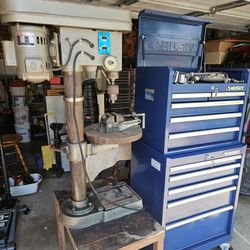 Kobalt Heavy Duty Rolling Toolbox Full With Tools Mostly USA Tools Including Keys, Including Heavy Duty Drill Press 12 Speed, All For One  Price 