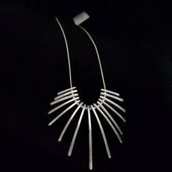 Silver tone Curved Line Bib Ball Necklace 16"