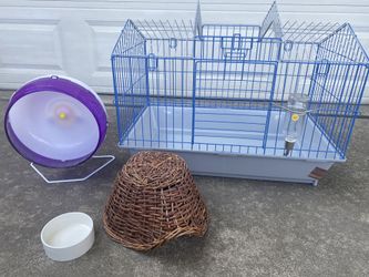 Small animal (hedgehog, guinea pig, etc) cage and supplies.