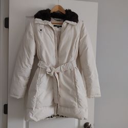DKNY DONNA KARAN NEW YORK winter Coat Jacket Parka Puffer, Size S, cream With brown Fur 