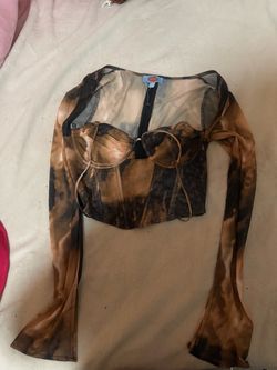 Boo Mesh Corset Crop Top Long Sleeve